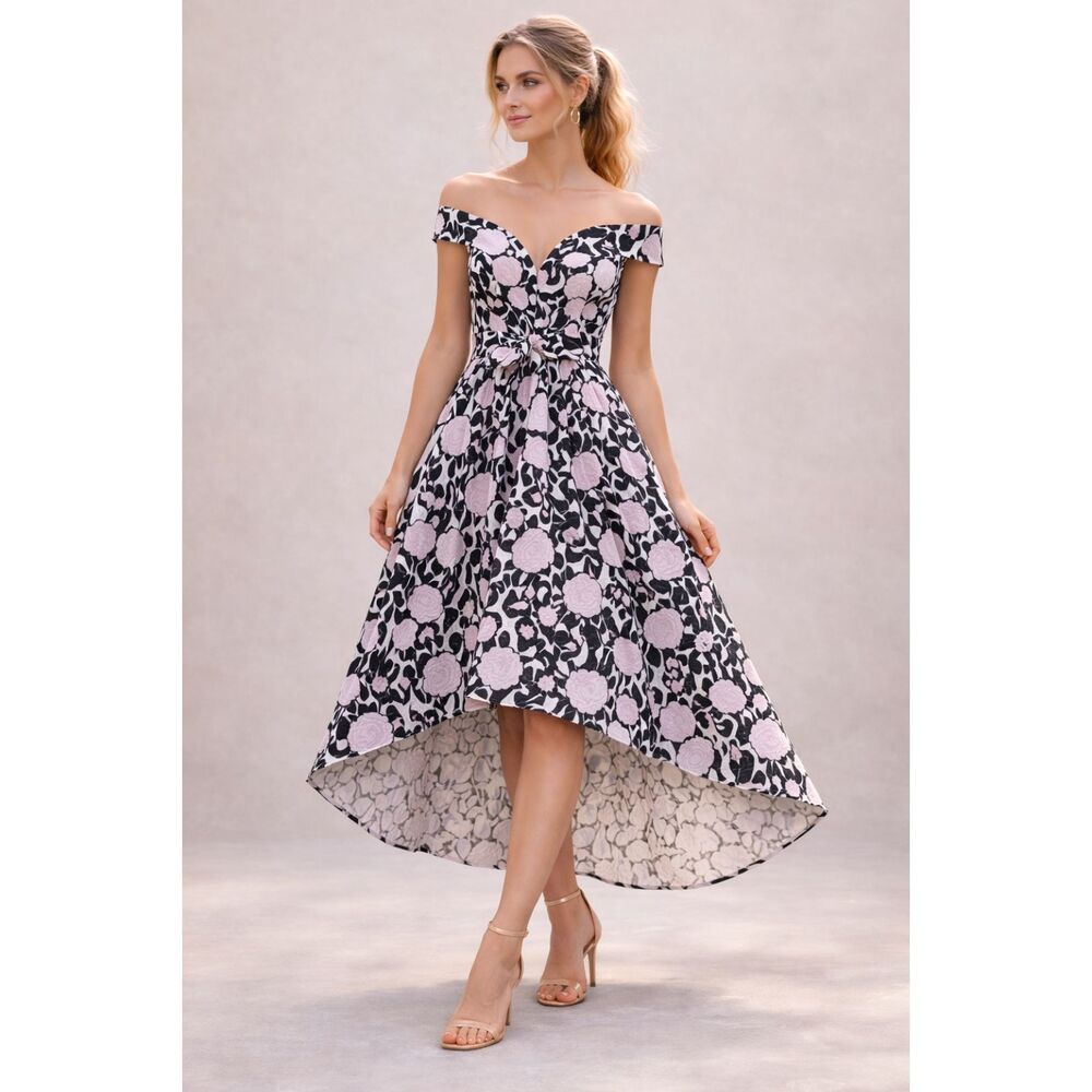 ASOS Floral Bardot Dip Back Midi High Low Prom Dress 4